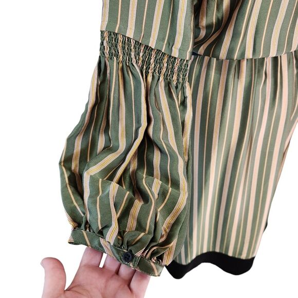 BCBG MaxAzria Vintage Silk Dress Green Yellow Striped Faux Wrap Women's Small - Picture 5 of 12